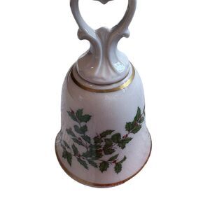 Lenox Christmas Bell with Holly Berries & Gold Trim Holiday Decor in White